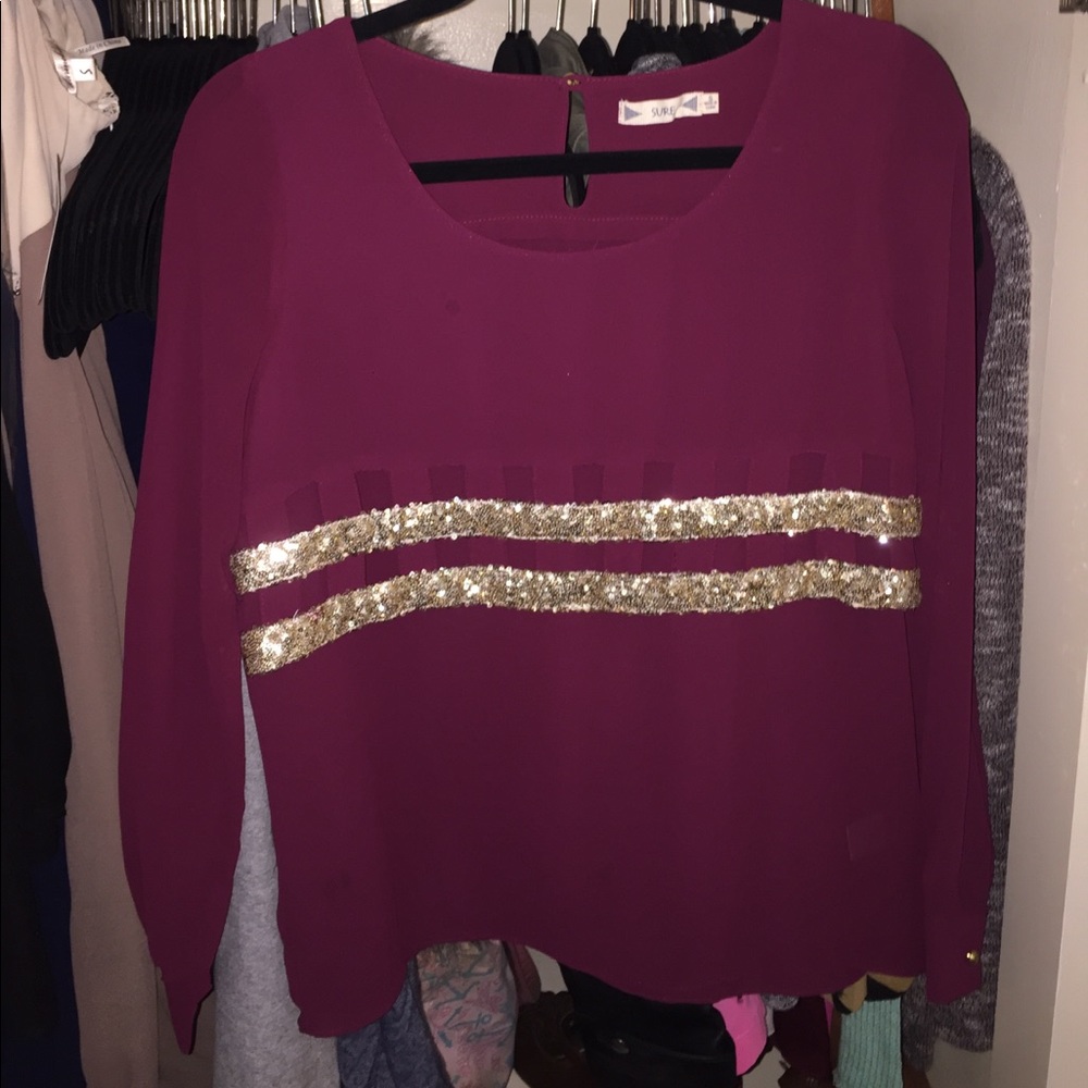 Maroon and gold chiffon blouse