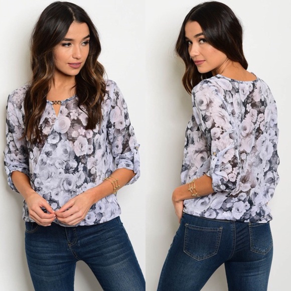 Kyoot Klothing Tops - B&W Floral Top