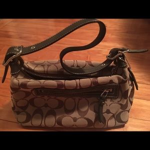Coach signature brown jacquard small hobo tote