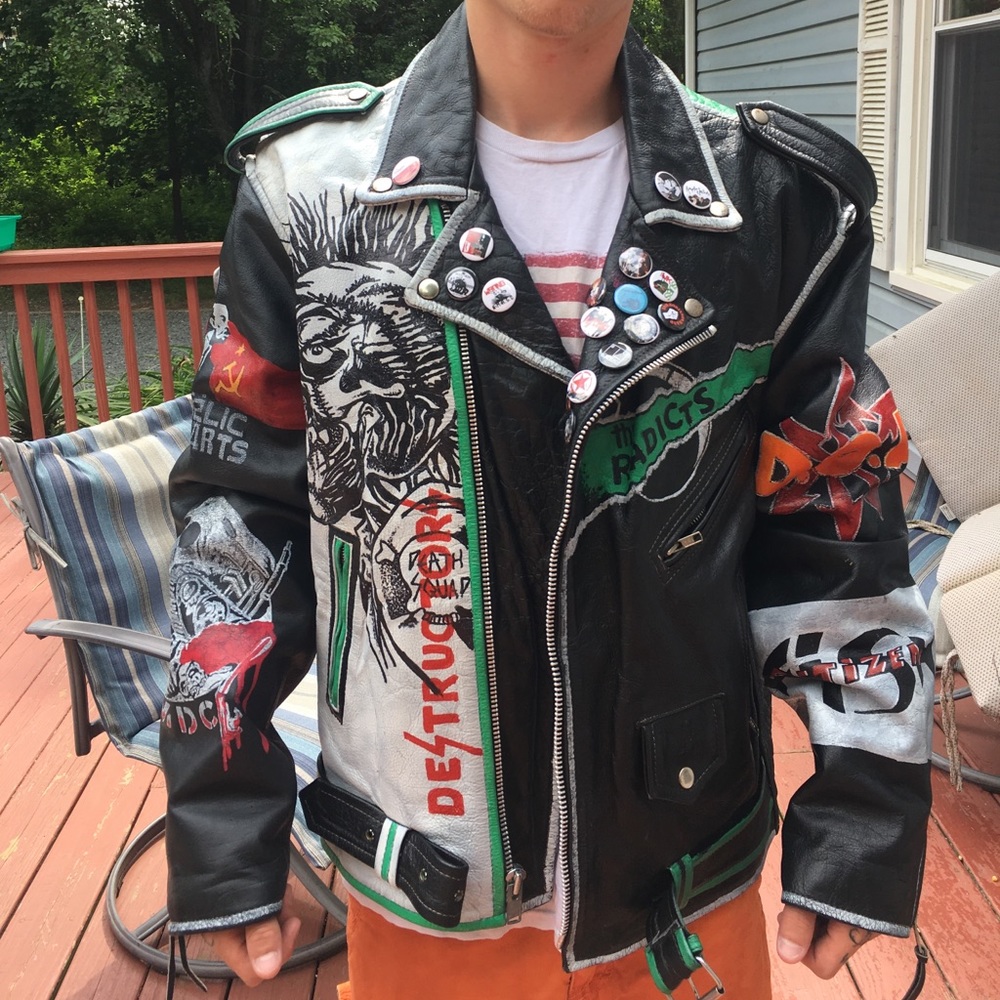 Hand painted punk leather jacket