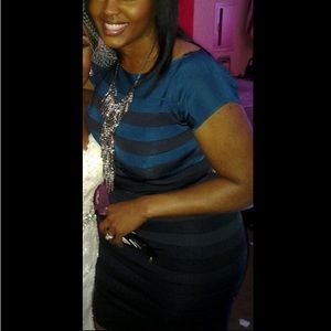 Stretchy Teal-Gray-Black Party Dress