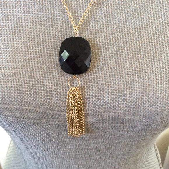 22" Black and Gold Beaded Necklace with 4" Drop - Picture 3 of 6