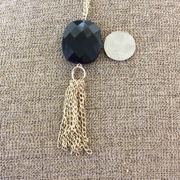 22" Black and Gold Beaded Necklace with 4" Drop - Picture 5 of 6