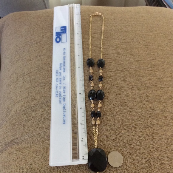 22" Black and Gold Beaded Necklace with 4" Drop - Picture 6 of 6