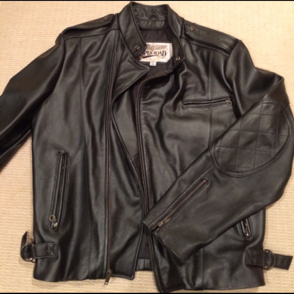 Open Road black leather motorcycle jacket