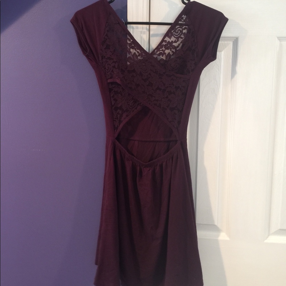 Plum purple crisscross back skater dress