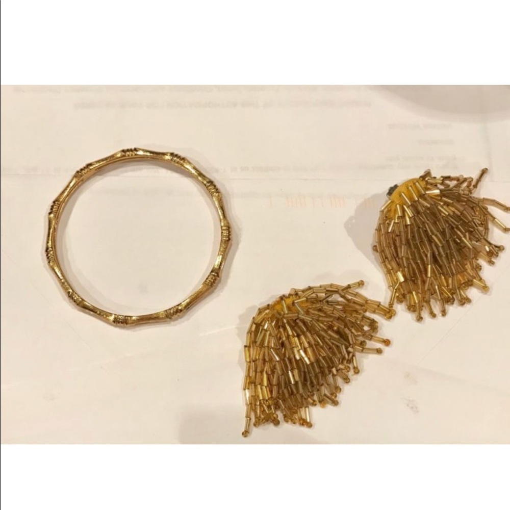 Betsey Johnson Gold Earrings and Bracelet Set