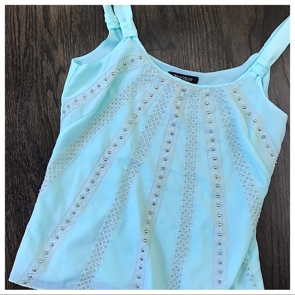 White House Black Market Jeweled Blue Tank Top