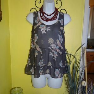 Mossimo Gray Sheer Flower Top