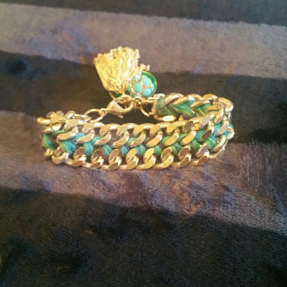 Silver and turquoise chain bracelet