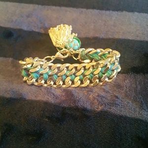 Silver and turquoise chain bracelet