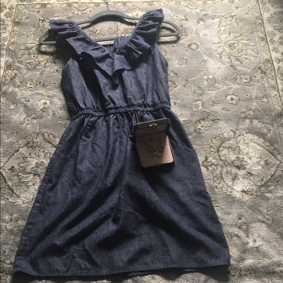 Faux denim linen dress from Francesca's w necklace - Picture 7 of 8