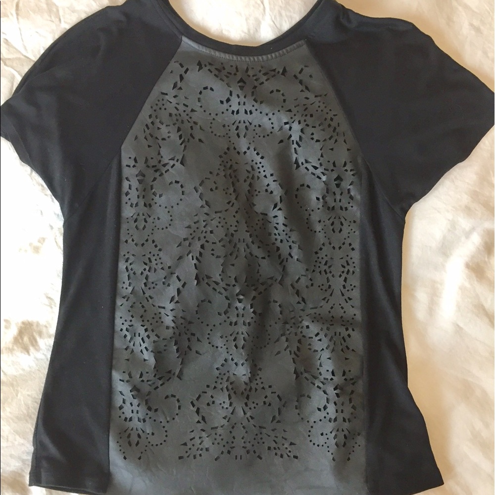 Black faux leather cutout shirt