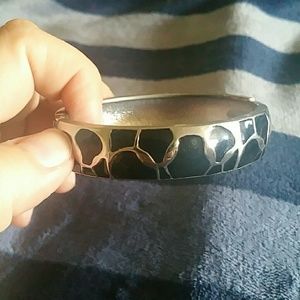 Silver and black enamel hinge bracelet