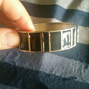 Silver and black enamel hinged bracelet