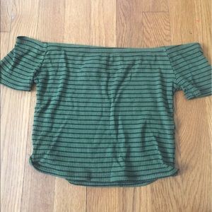 Green and Black Striped Off the Shoulder Top