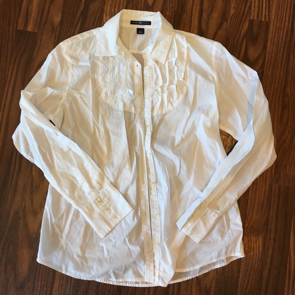 White ruffle detail button up