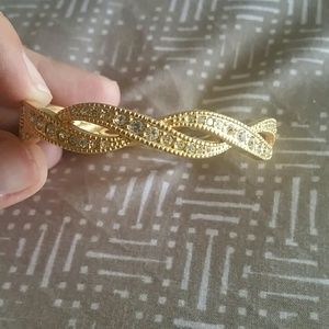 Gold and rhinestone hinged bracelet
