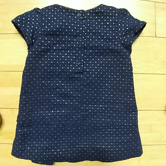 Navy Blue, gold accent pleaded dress w/ gold shoes - Picture 2 of 6