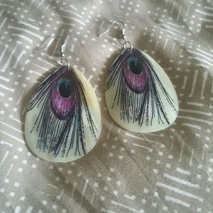 Abalone earrings with feather design