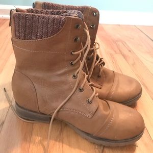 Lace up brown mid-calf booties