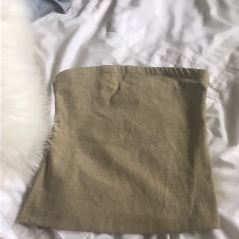 Suede tan strapless top