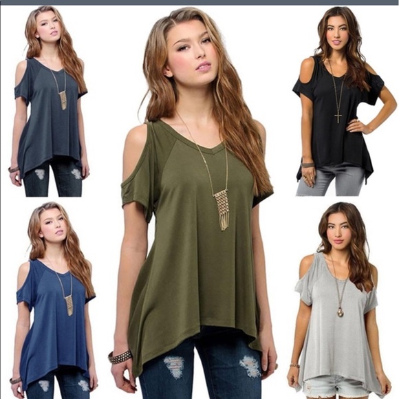 Tops - Cold Shoulder Pointed Tee