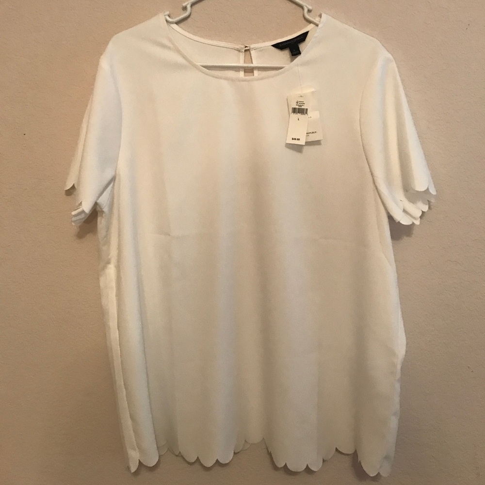 White scalloped polyester top