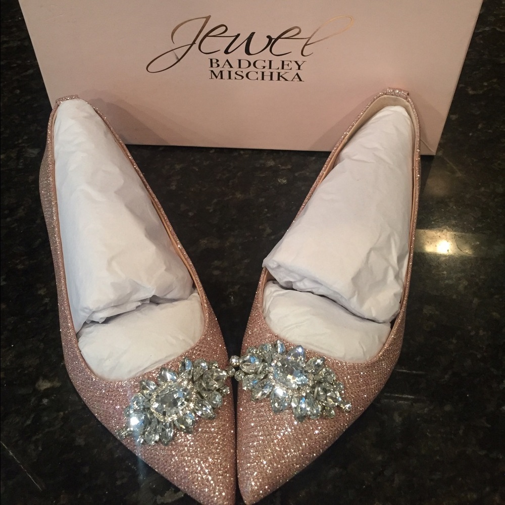 Badgley Mischka 7.5 Rose Gold Bridal Flats New