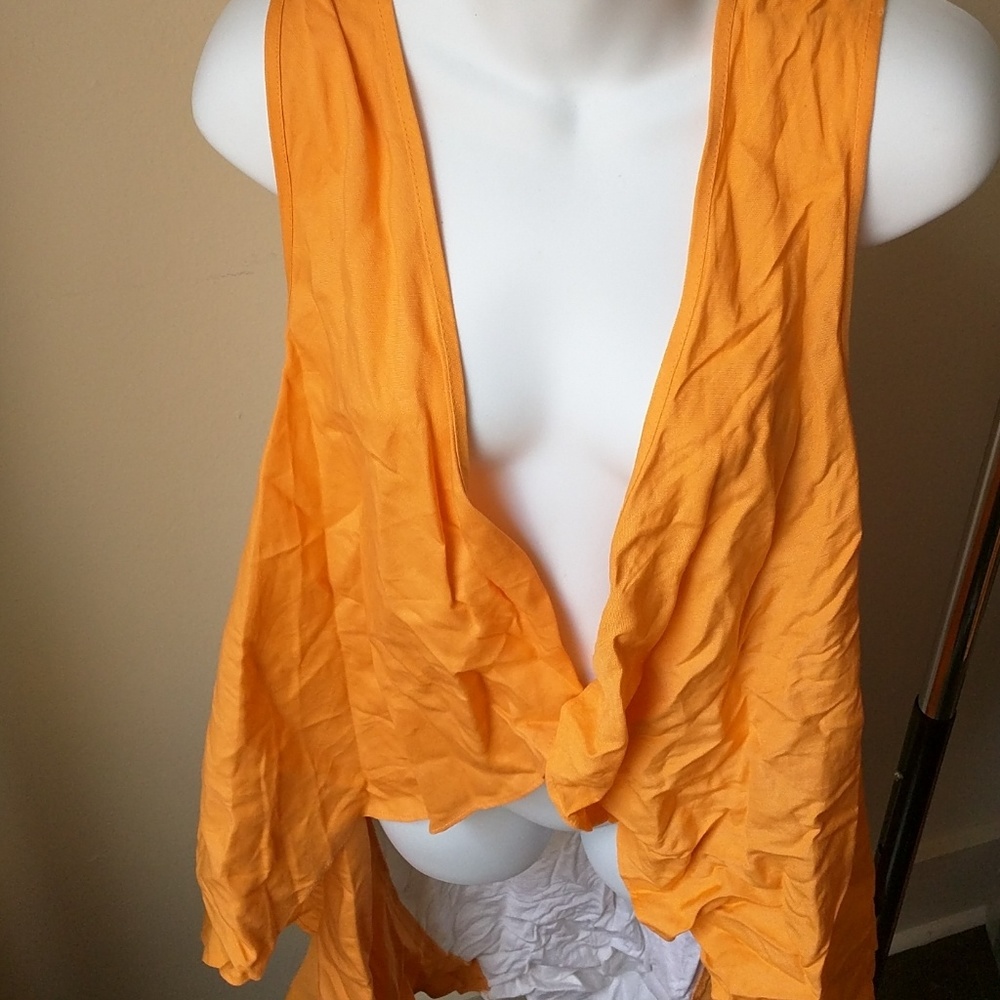 NWT orange & white linen blend vest
