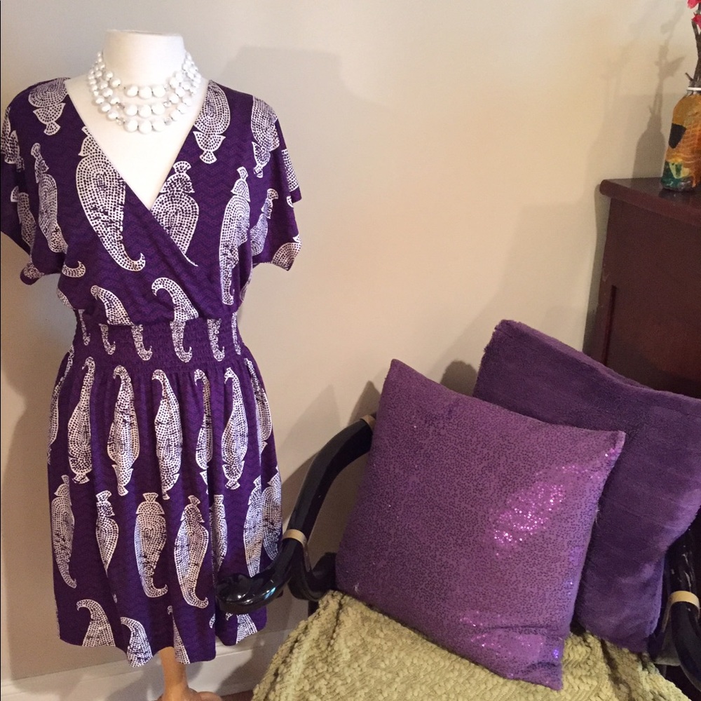 Tory Burch Silk  Purple and White paisley Dress