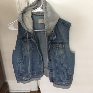 Sleeveless jean jacket with hood