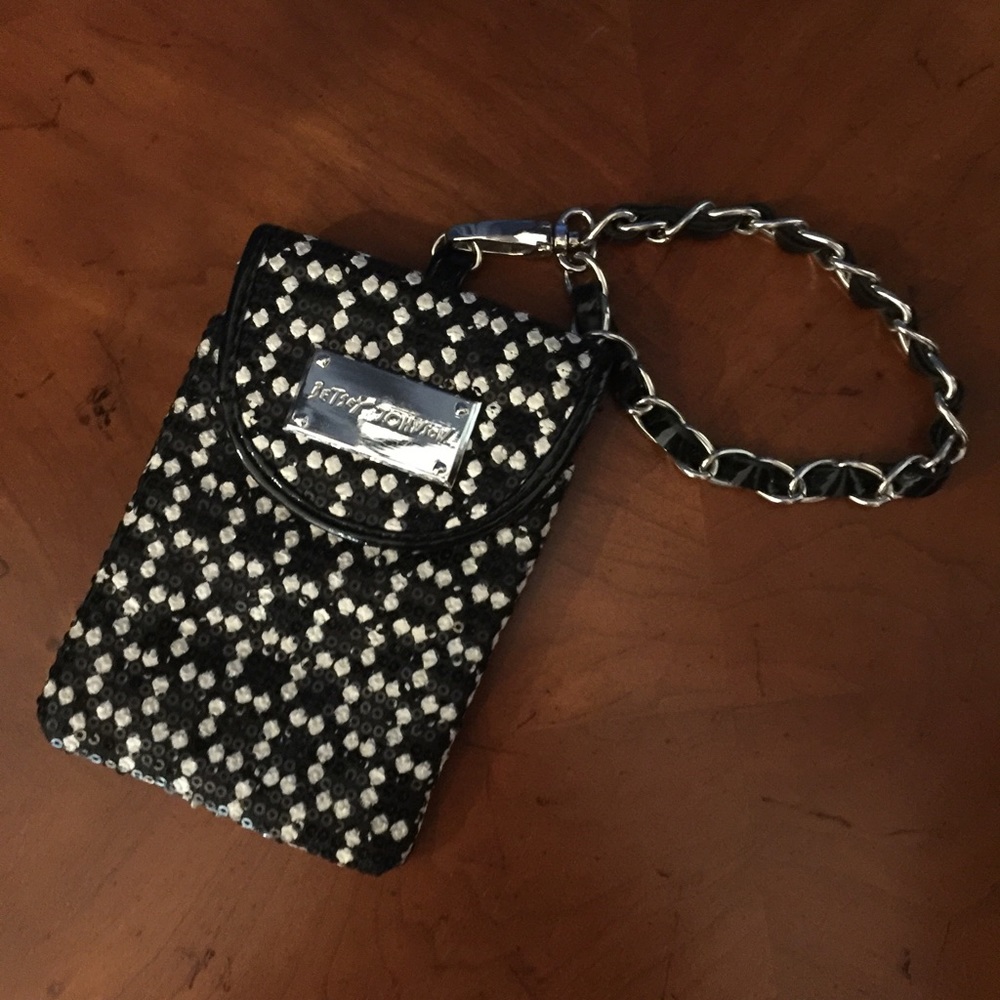 Betsey Johnson wristlet NWOT black sequins snaps