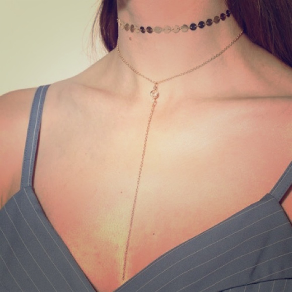 Layered choker with coin and crystal detail
