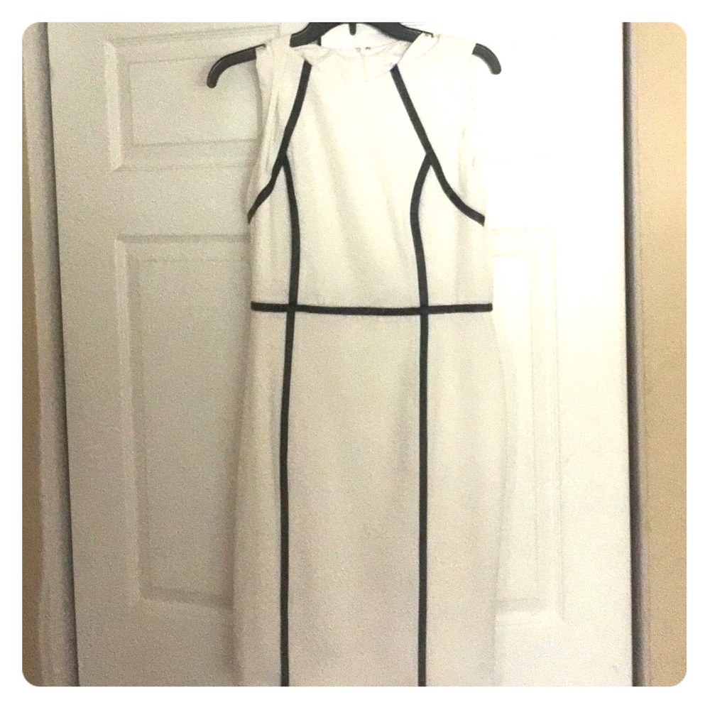 Calvin Klein Sheath White Dress With BlackPiping.