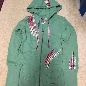 XS Free People Zip-up Ribbon Hoodie