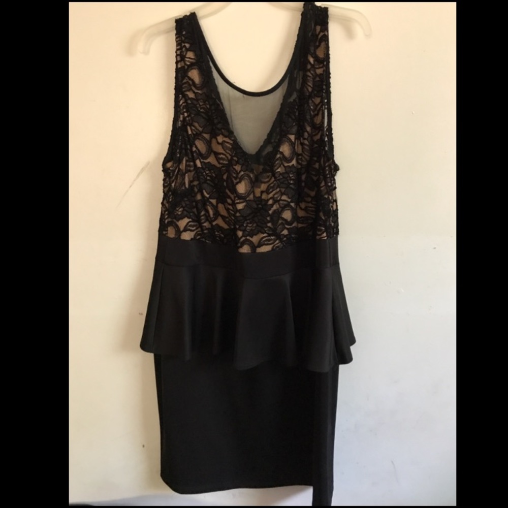 Illusion Neckline Black Peplum Dress from DEBS