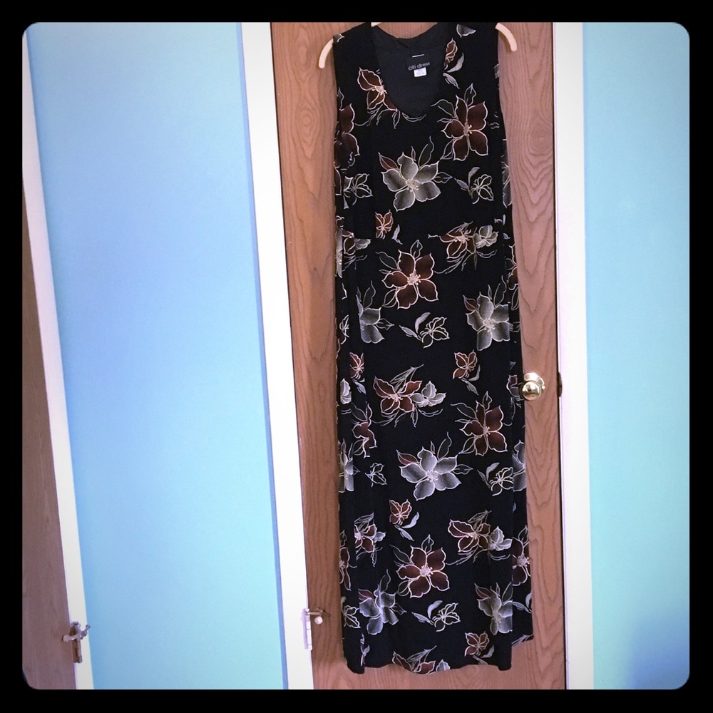 Black flower print dress