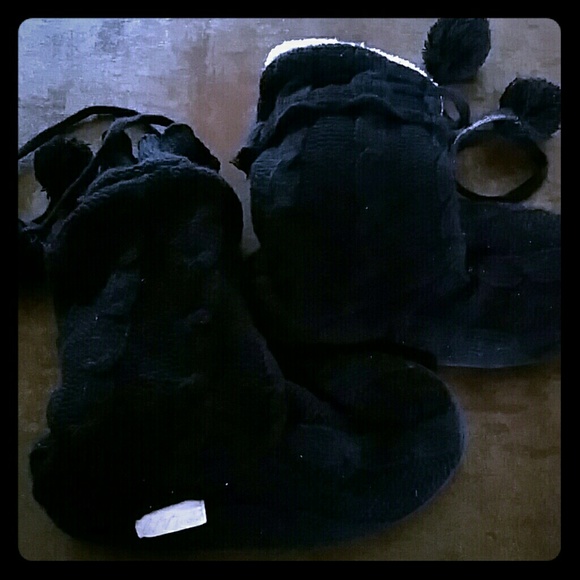 black fluffy slipper boots