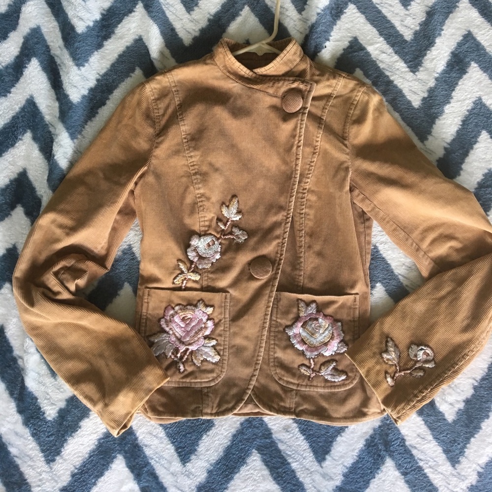 FCUK Jeans Brown Corduroy Embroidered Blazer