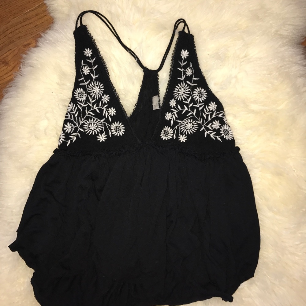 Black deep v neck tank
