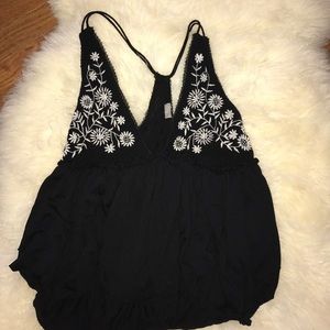 Black deep v neck tank