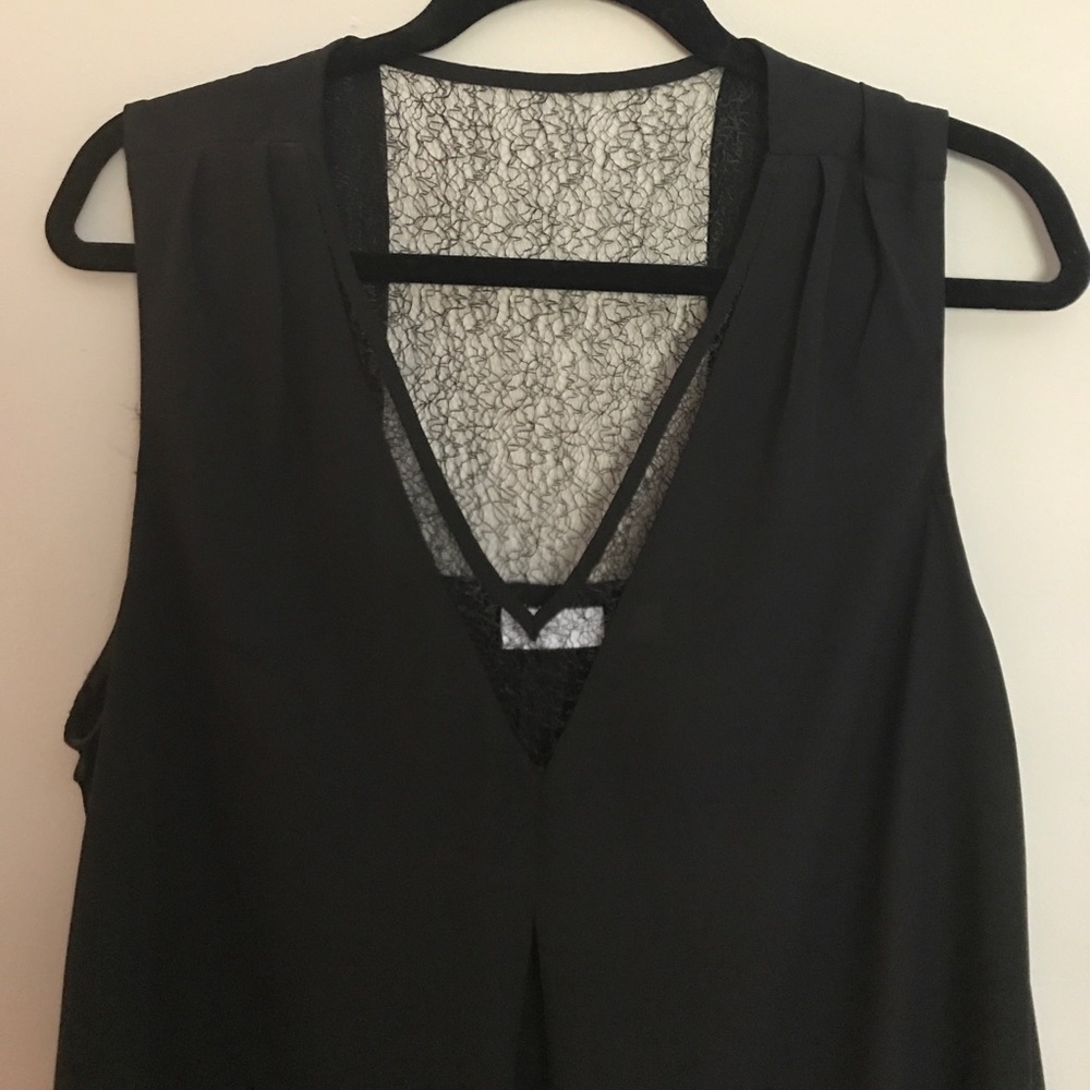 Black New York & Co Lace Trimmed Blouse