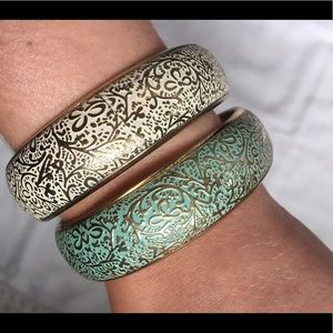 SET OF 2: Gold and Blue Bangles