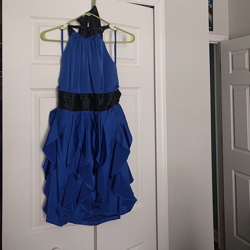 Blue satin cocktail dress bcbg