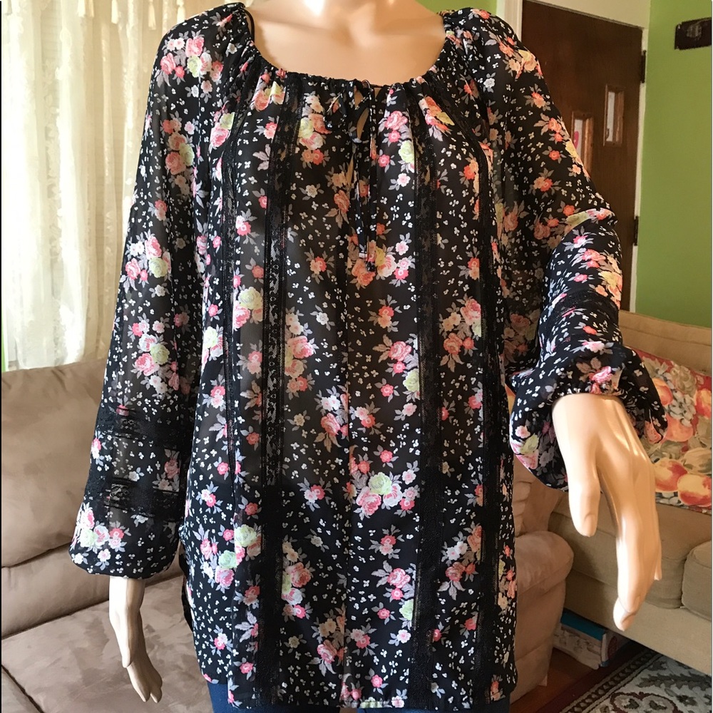 Sheer black floral tunic from LC size Small