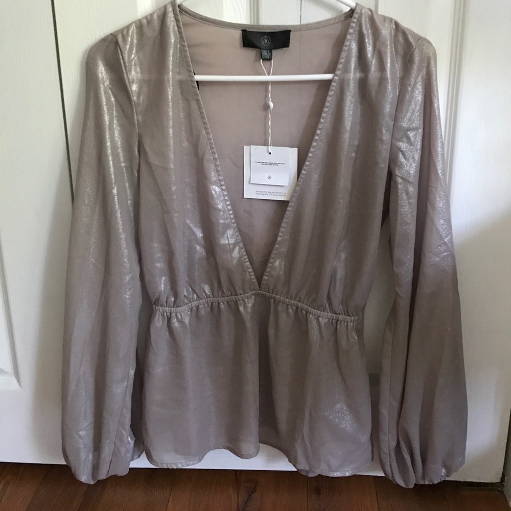 Metallic foiled plunge neck blouse