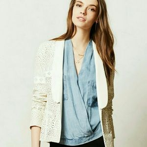 White blazer, vegan leather, eyelet laser cutouts