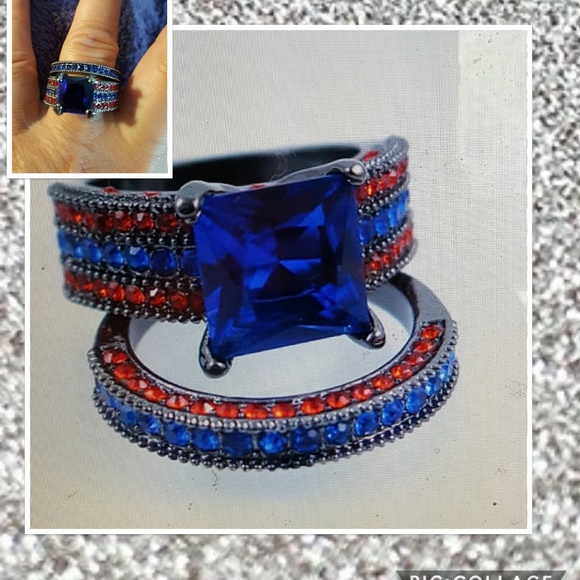 Mine Jewelry - NewPrincess cut patriotic blue sapphire ring set 8