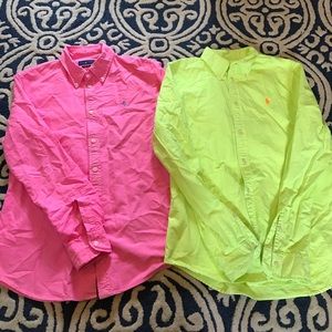 Three Woman's Ralph Lauren neon button up shirts